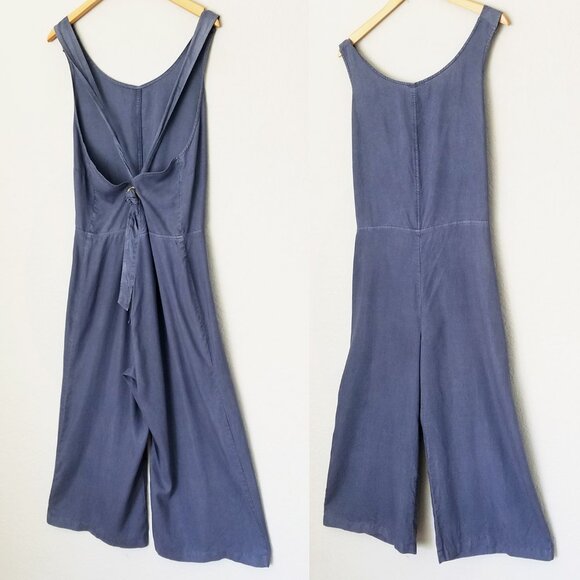 Anthropologie Cloth & Stone Tie Open Back Crop Jumpsuit L Wide Leg Flowy Tencel - Picture 4 of 12